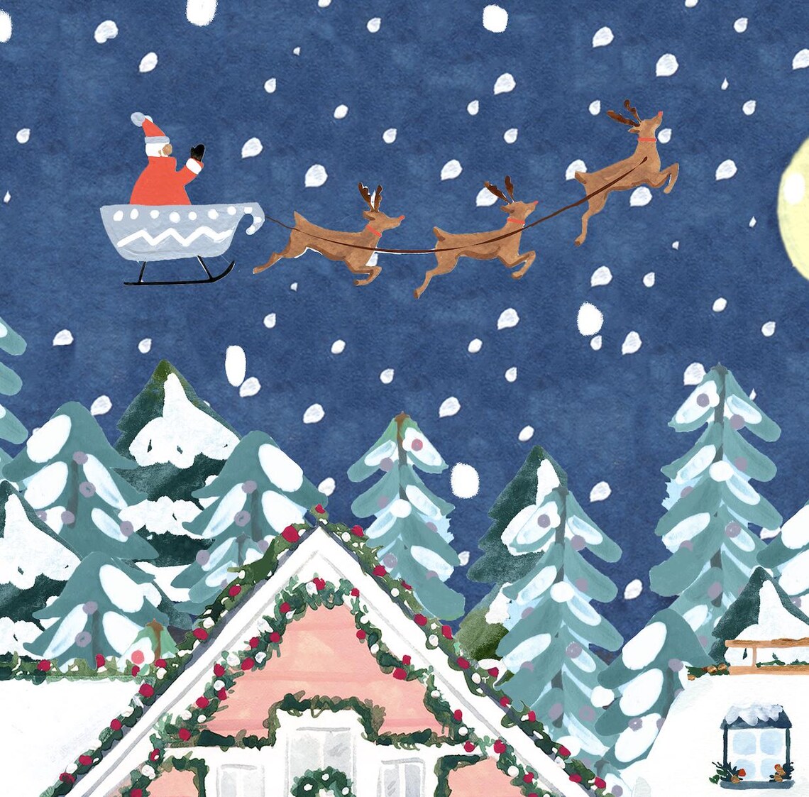 Christmas Night Santa in Starry Night Sky, Art Print - Image 2