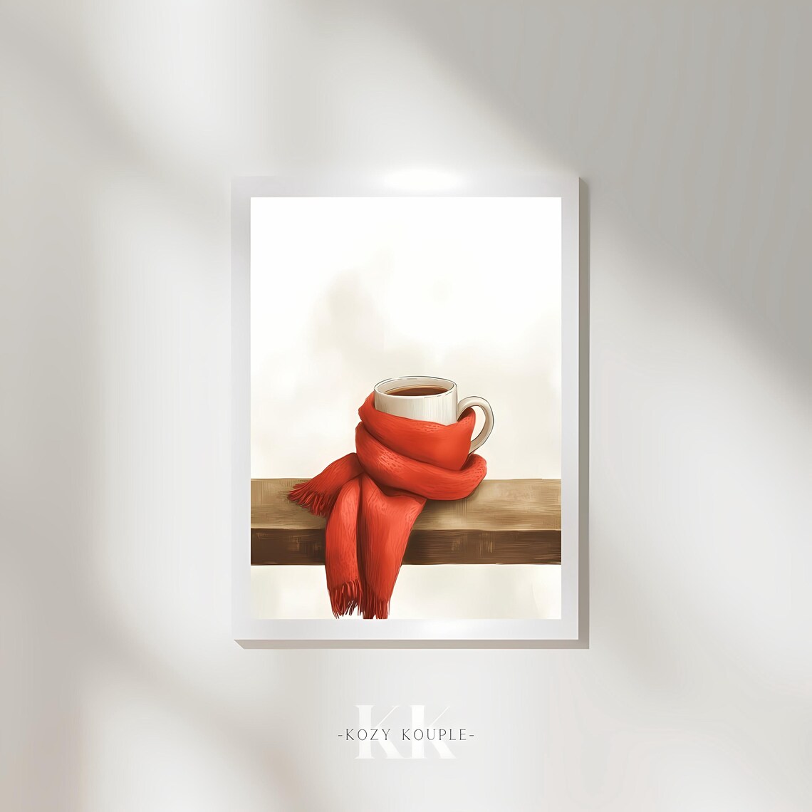 Steaming Hot Coffee Mug Wrapped in Red Scarf Cozy Winter Wall Art - Image 3