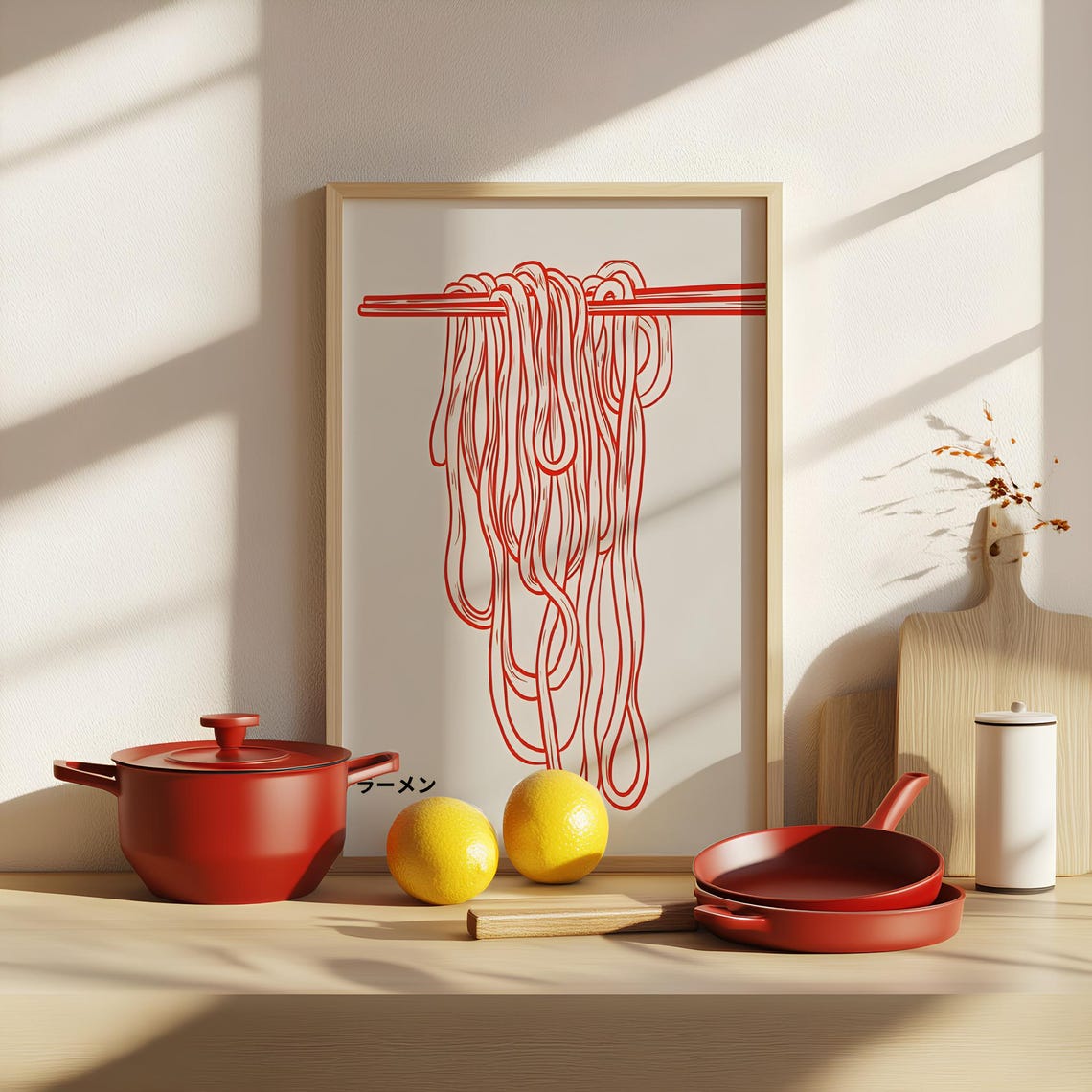 Red Ramen Noodle Chopsticks Minimalist Japanese Line Art Poster - Image 3