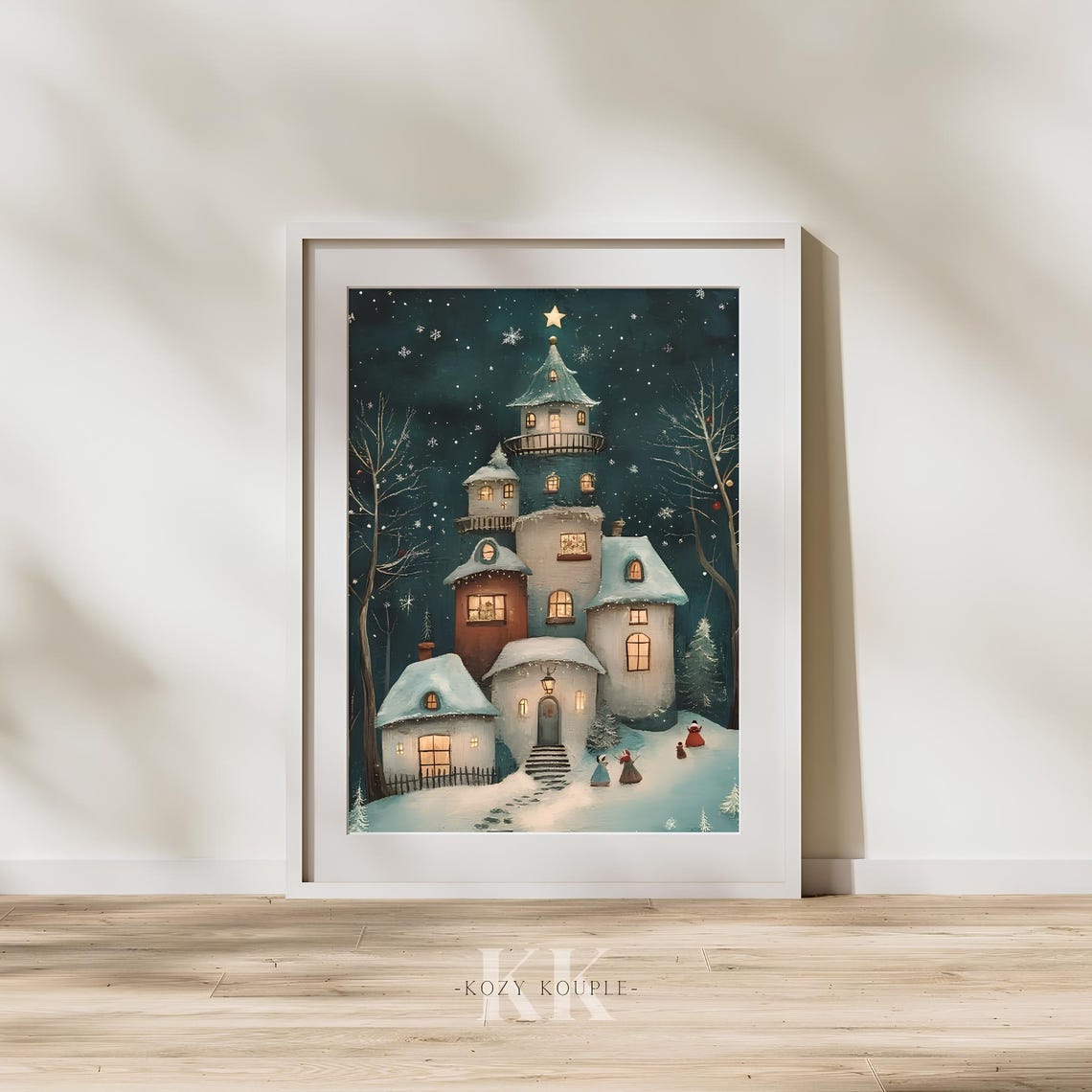 Whimsical Christmas Village Towers Winter Night Storybook Poster - Image 3
