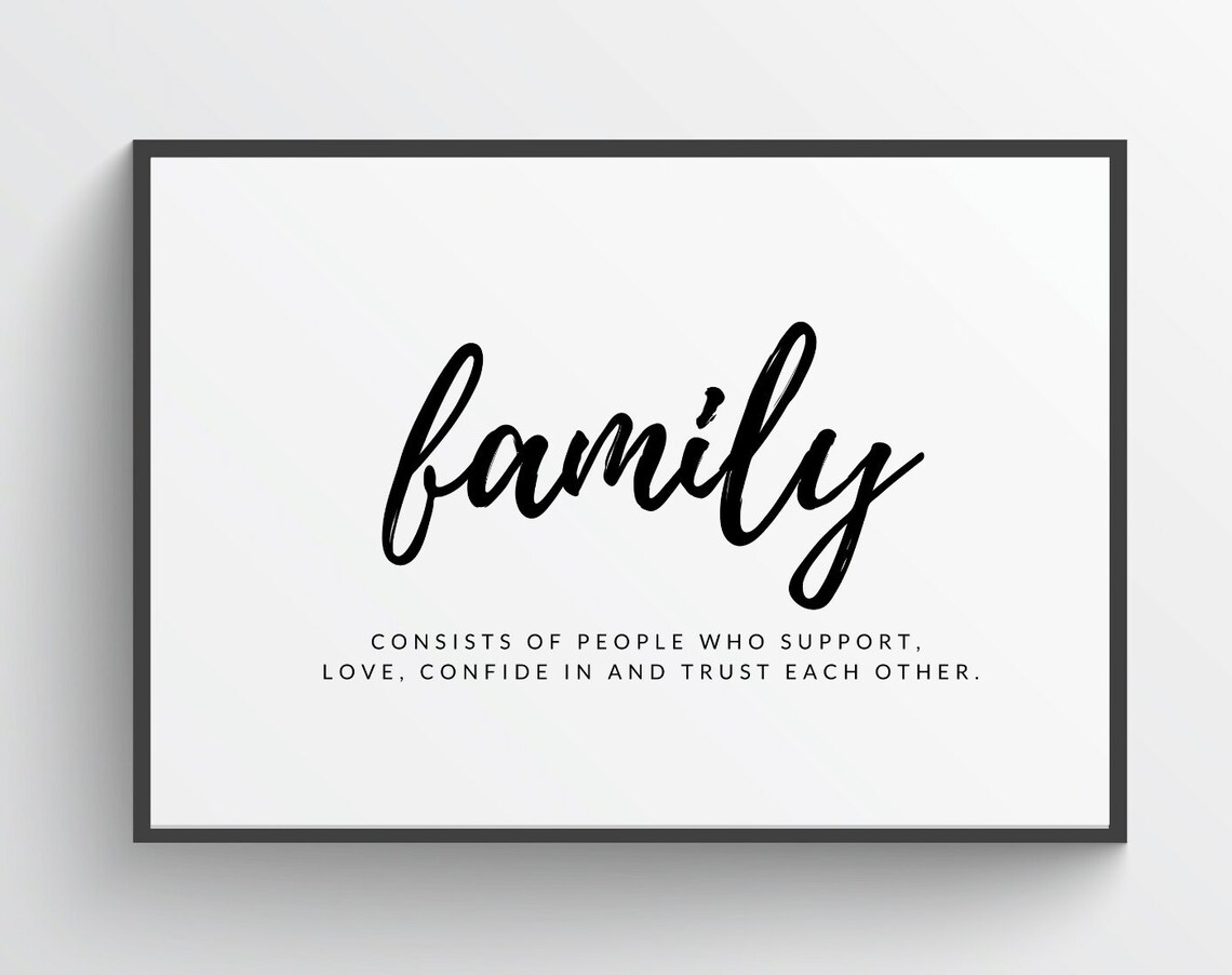 Family Definition Quote Art Print, Black and White