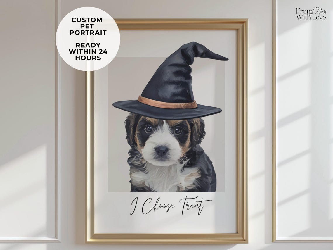 I Choose Treat Halloween Puppy Witch Hat Cute Funny Gift Poster