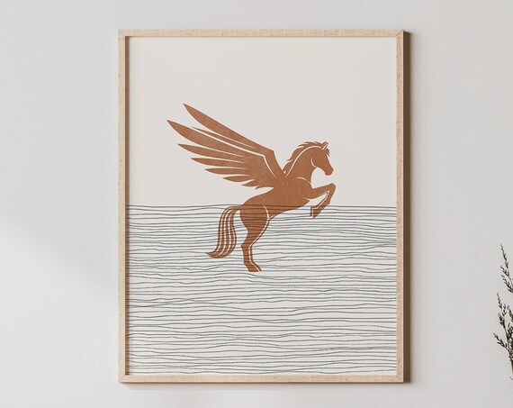 Boho Pegasus Print Wall Art Decor Minimalist Poster Horse Illustration