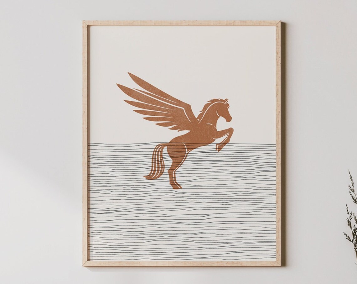 Boho Pegasus Print Wall Art Decor Minimalist Poster Horse Illustration