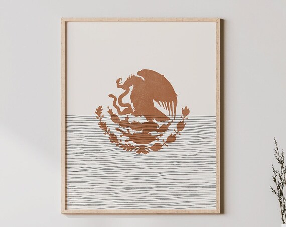 Boho Mexico Flag Print, Minimalist Coat Of Arms