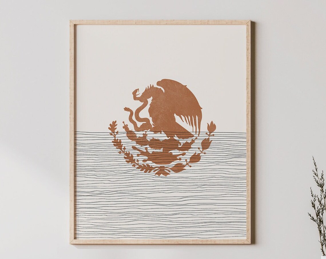 Boho Mexico Flag Print, Minimalist Coat Of Arms