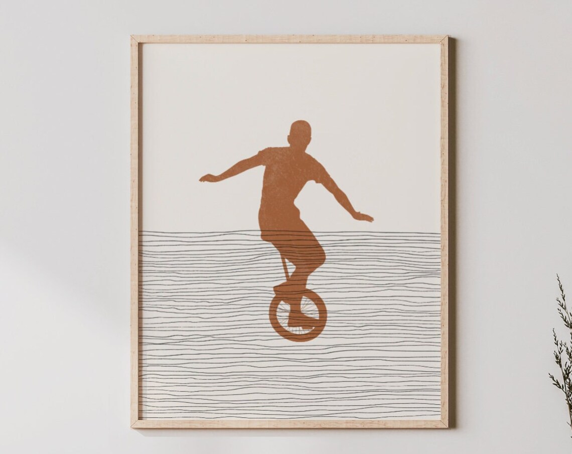 Minimalist Unicyclist Silhouette Zen Balance Modern Line Art Poster