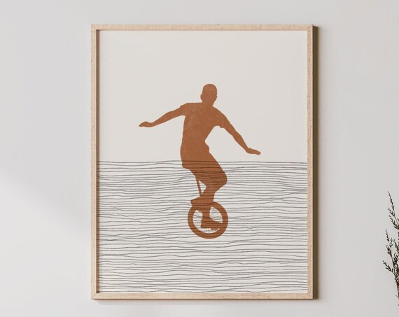 Boho Unicycling Art Wall Decor Minimalist Unicycler Poster Boy Print Gift