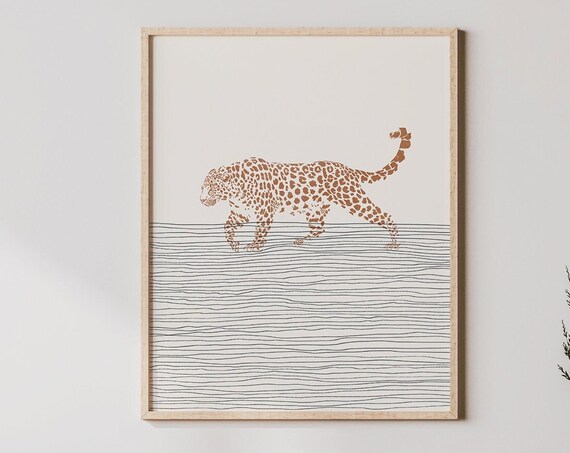 Boho Cheetah Print Wall Art Decor Minimalist Poster Illustration