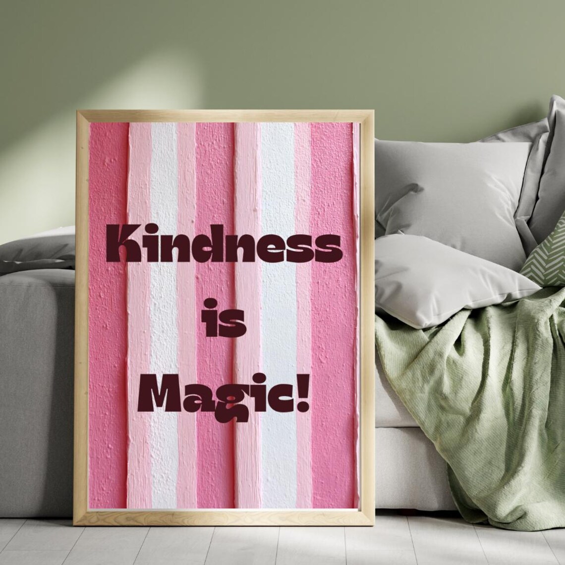 Kindness Is Magic Pink Stripes Retro Bold Typography Quote Poster