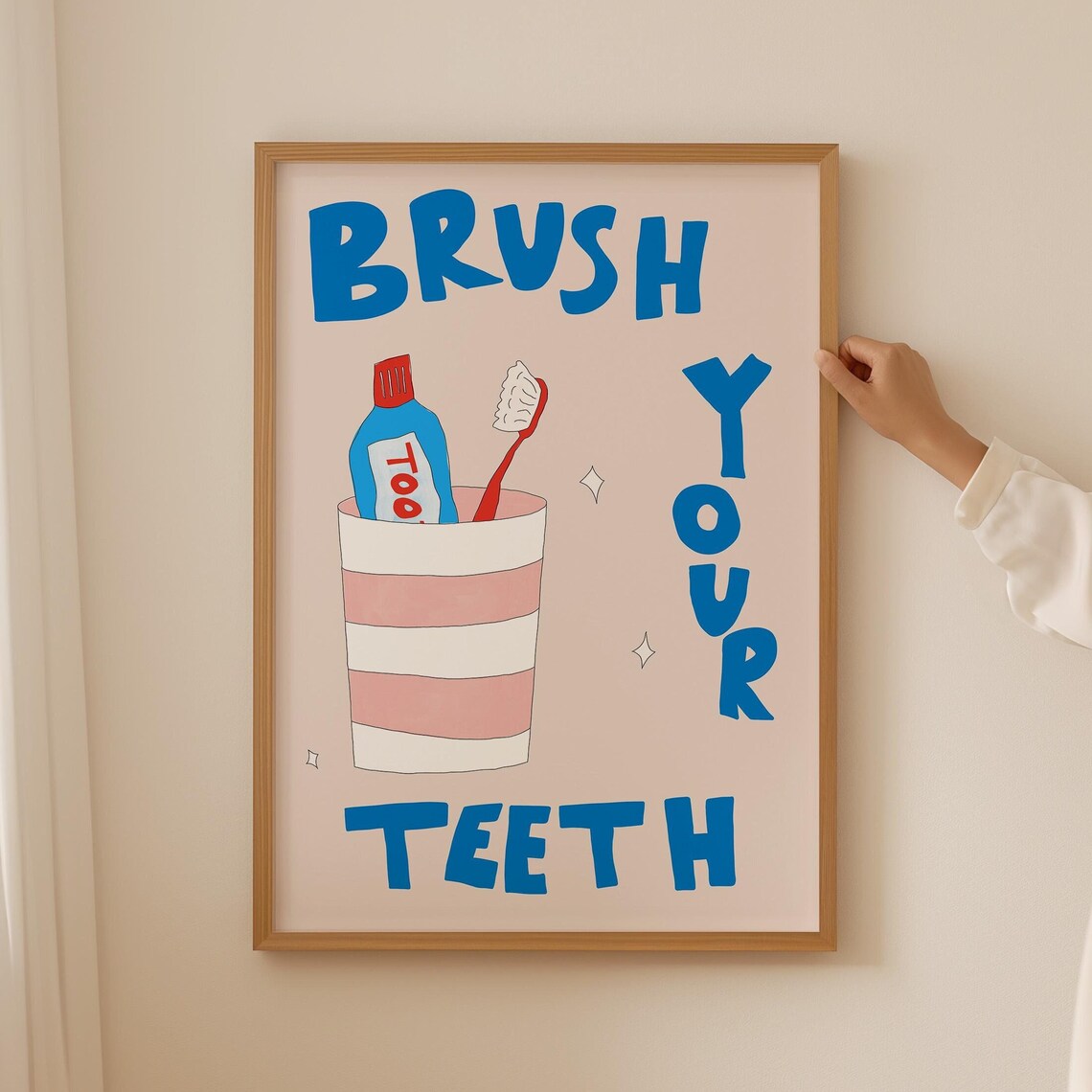 Brush Your Teeth Typography Art Print, Mid-Century