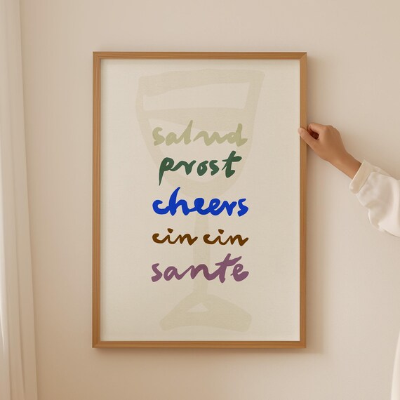 Salud Prost Cheers Cin Cin Sante Multicolor Script Wine Poster