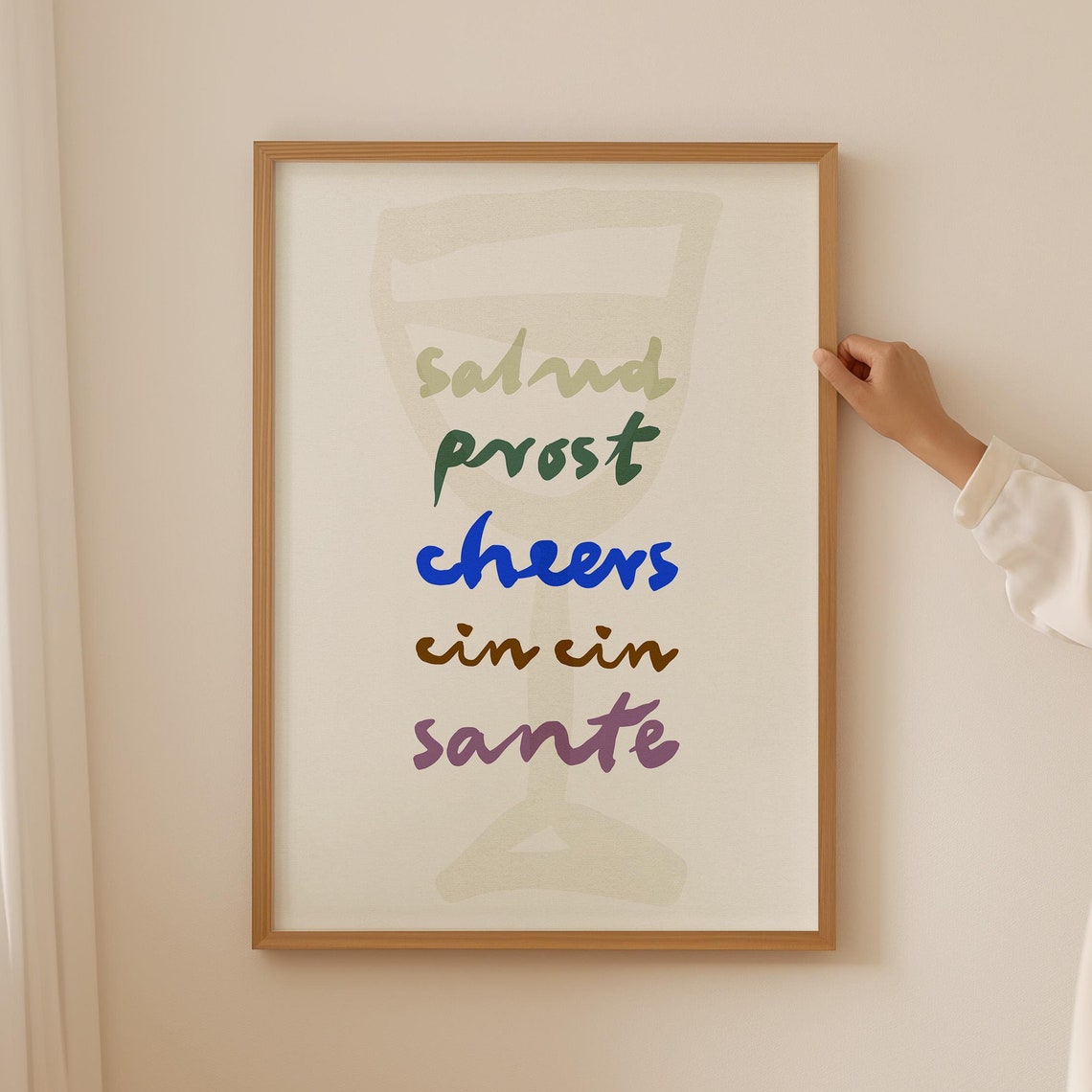 Salud Prost Cheers Cin Cin Sante Multicolor Script Wine Poster