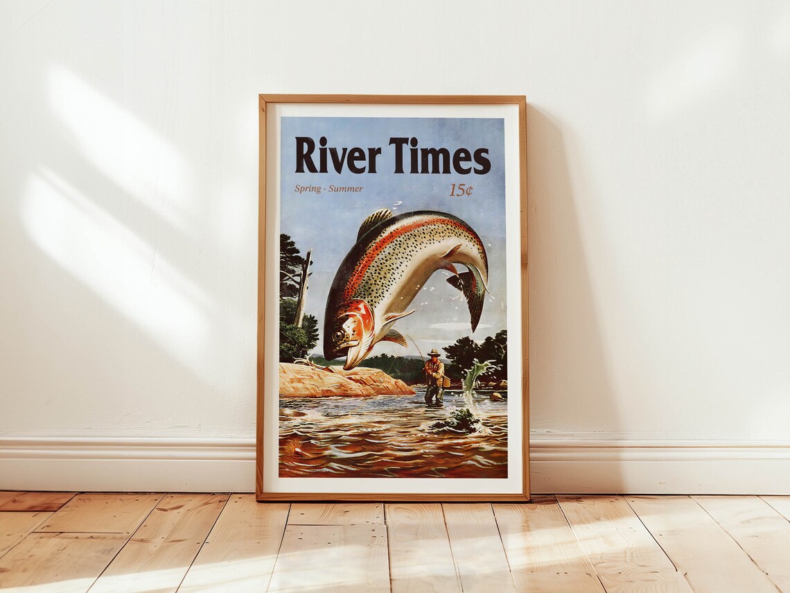 River Fishing Retro Angler Art Print