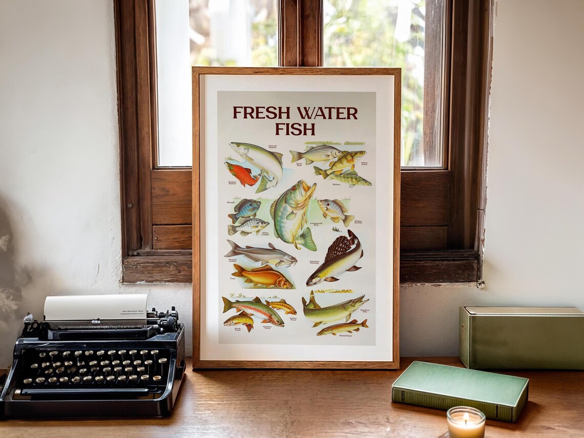 Fresh Water Fishing Retro Fish Poster, Gift For Dad