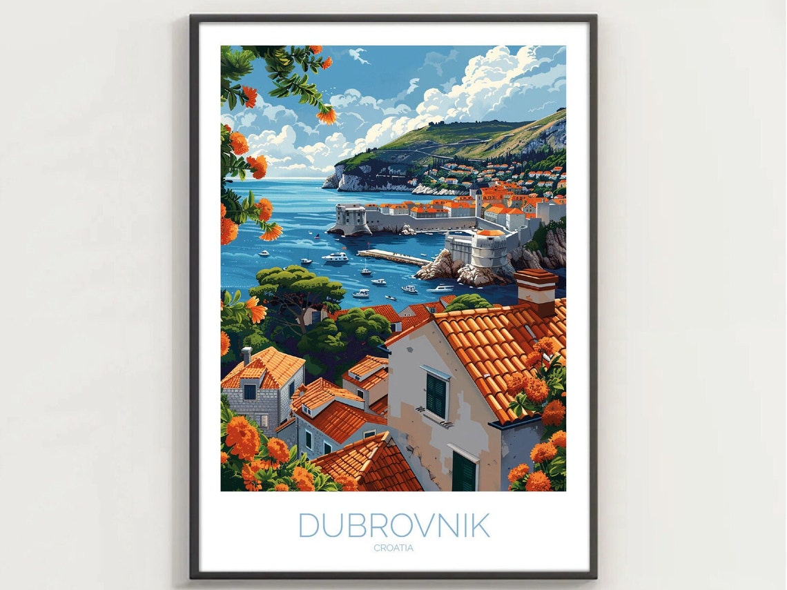 Dubrovnik Croatia Old Town Harbor Orange Rooftops Sea View Poster