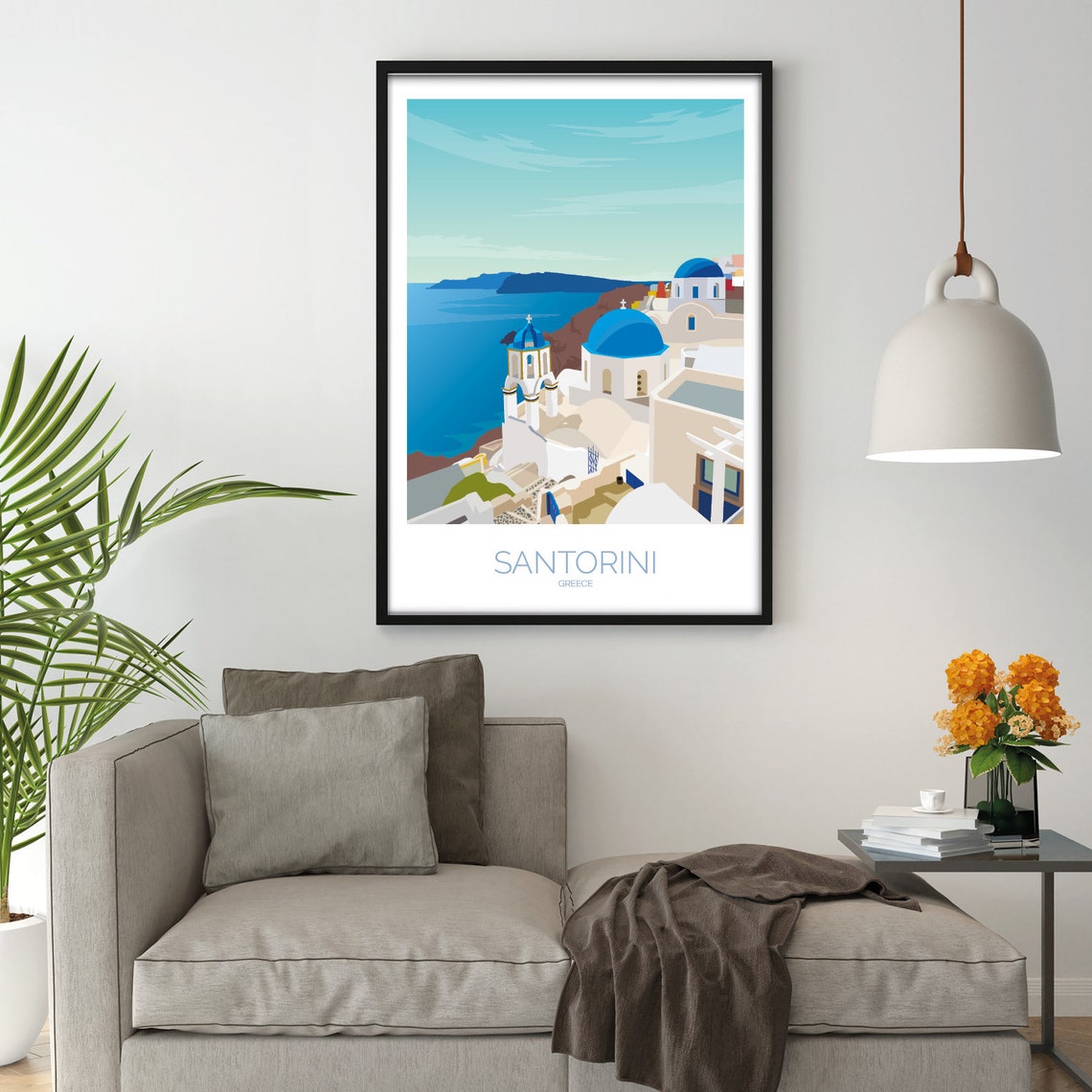 Santorini Greece Blue Domes Caldera White Houses View Poster - Image 3