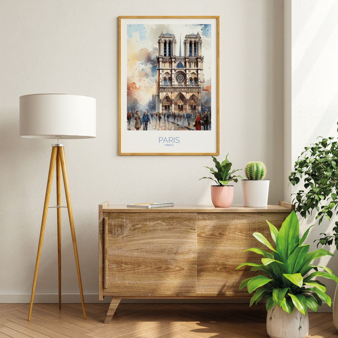 Notre Dame Cathedral Front View Watercolor Paris France Poster - Image 2