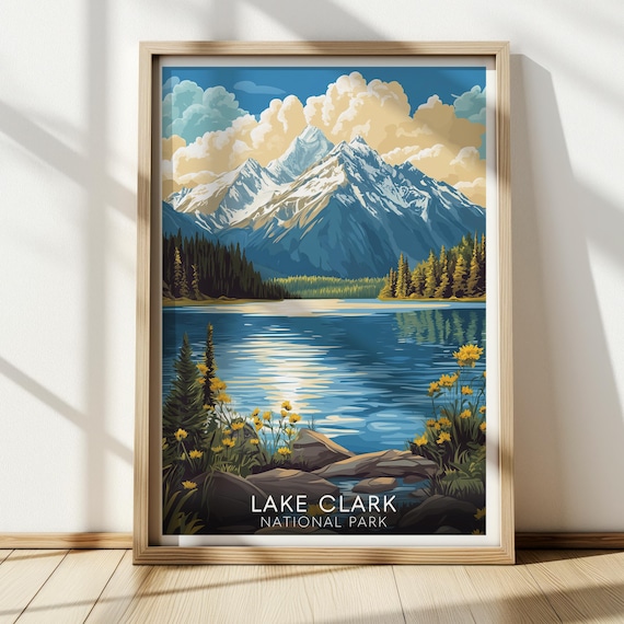 Lake Clark National Park Snowy Peaks Lake Wildflowers Travel Art Poster