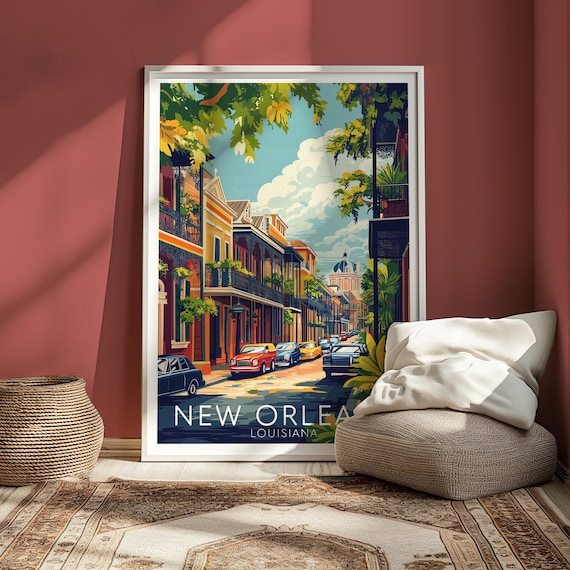 New Orleans Louisiana French Quarter Street Vintage Travel Poster