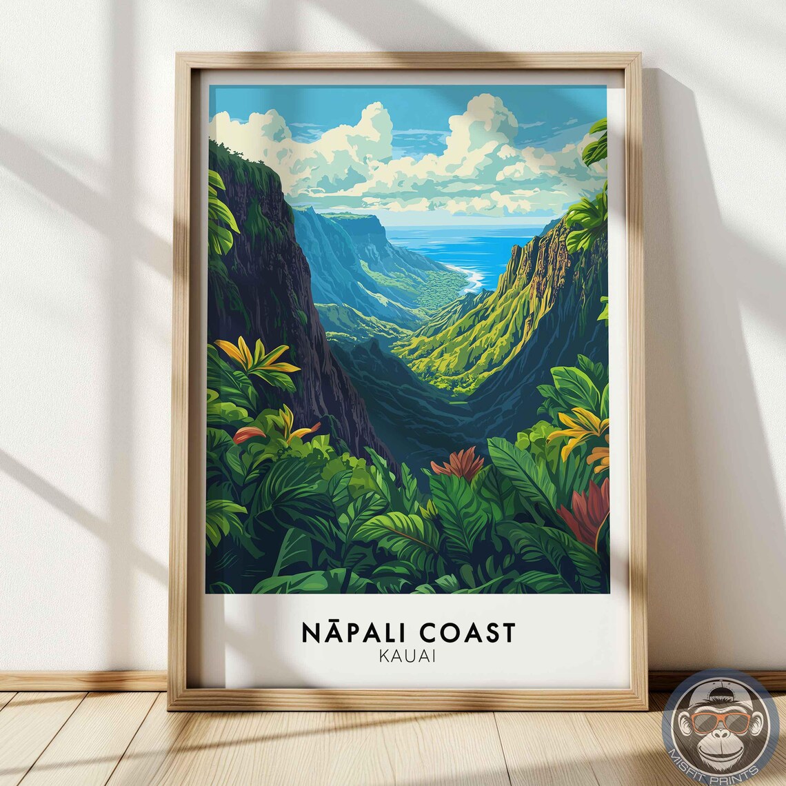 Napali Coast Kauai Green Canyon Cliffs Lush Tropical Vintage Travel Poster