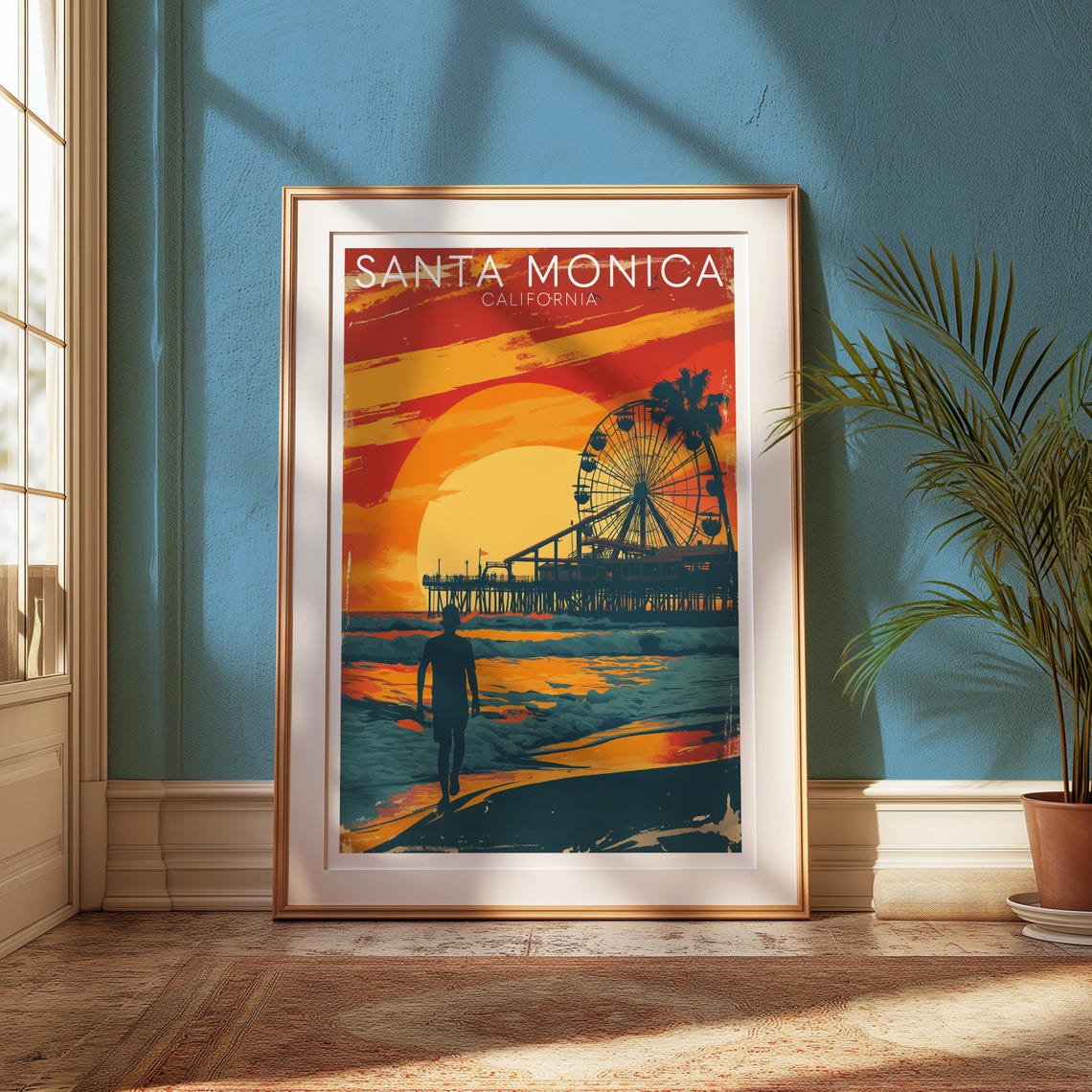 Santa Monica Pier California Sunset Ferris Wheel Beach Poster