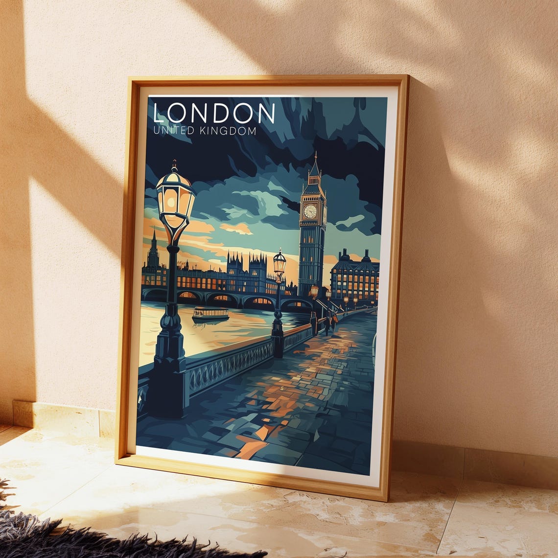 London Big Ben Westminster Bridge Evening Skyline Travel Poster
