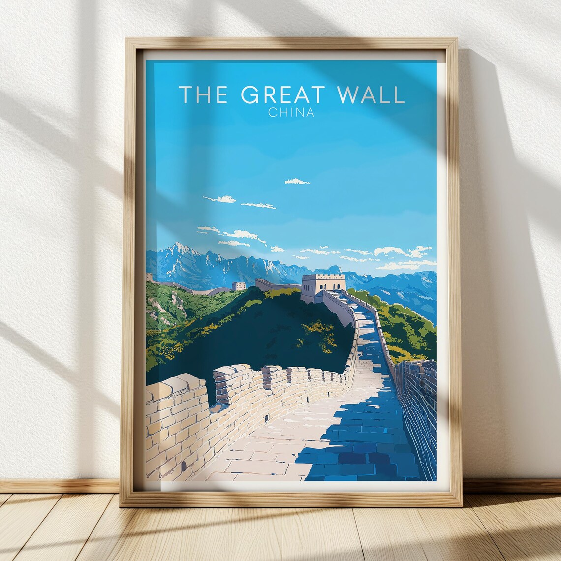 The Great Wall of China Watchtower Mountains Vintage Travel Poster