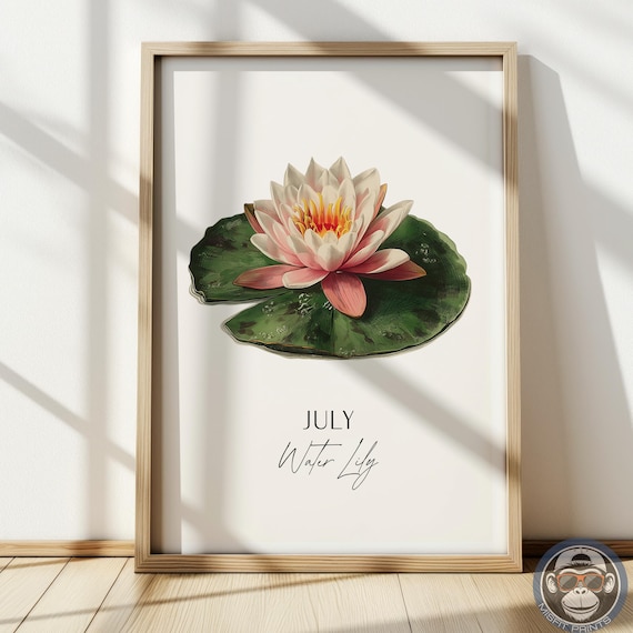 Water Lily Print July Birth Flower Botanical Art