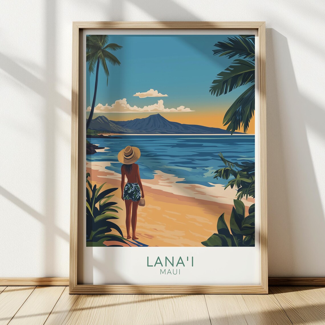 Lanai Maui Hawaii Travel Poster, Tropical Beach Print