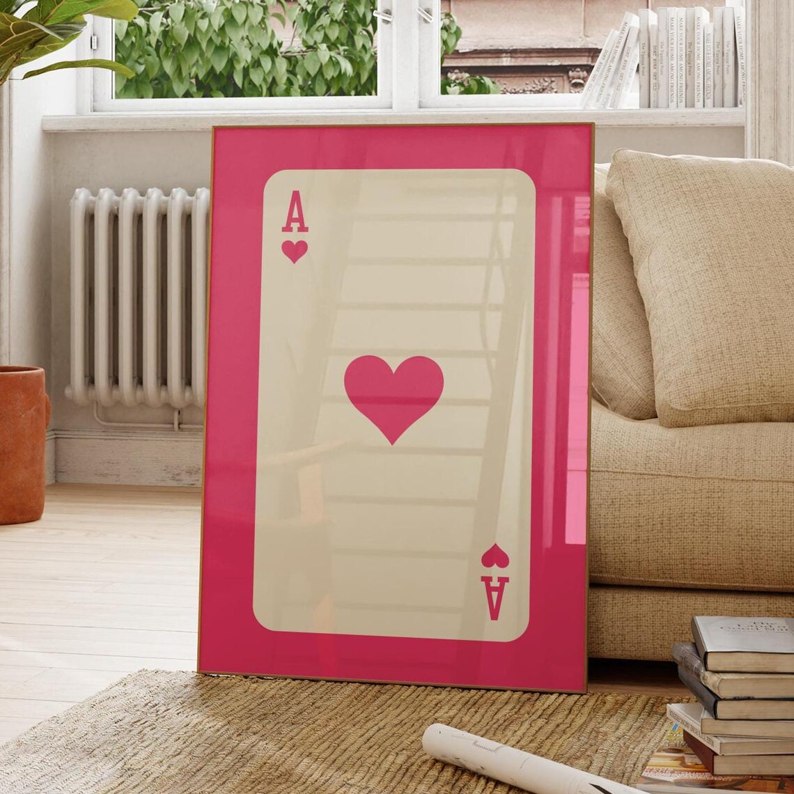 Ace of Hearts Bold Pink Border Retro Playing Card Trendy Poster