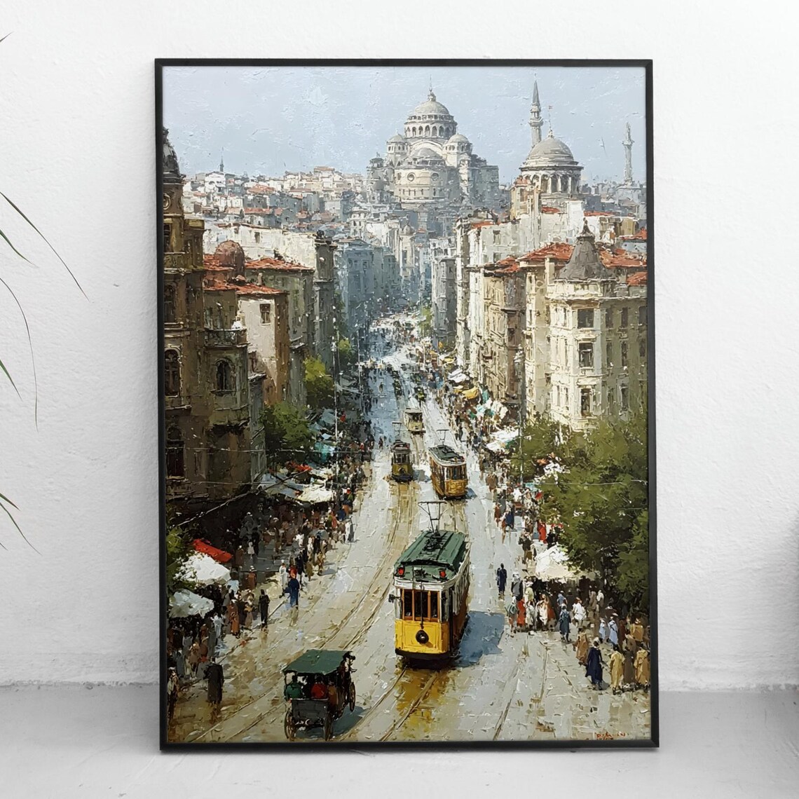 Istanbul Turkey Tram Street Mosque Skyline Oil Painting Poster