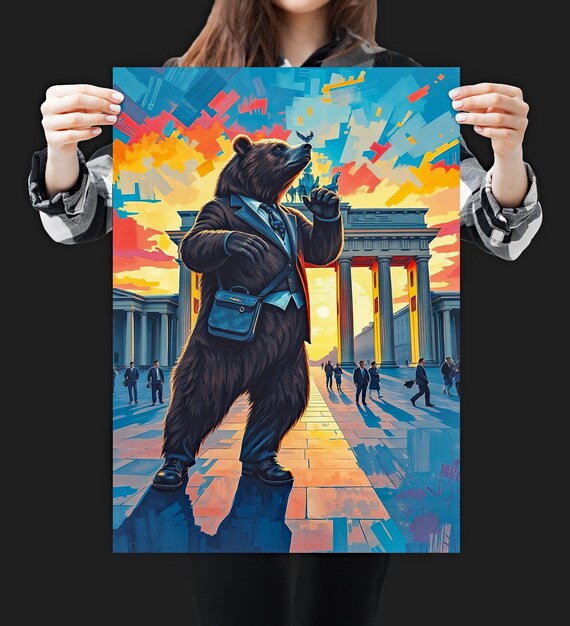 Berlin Brandenburg Gate Bear Poster, Mens Gift