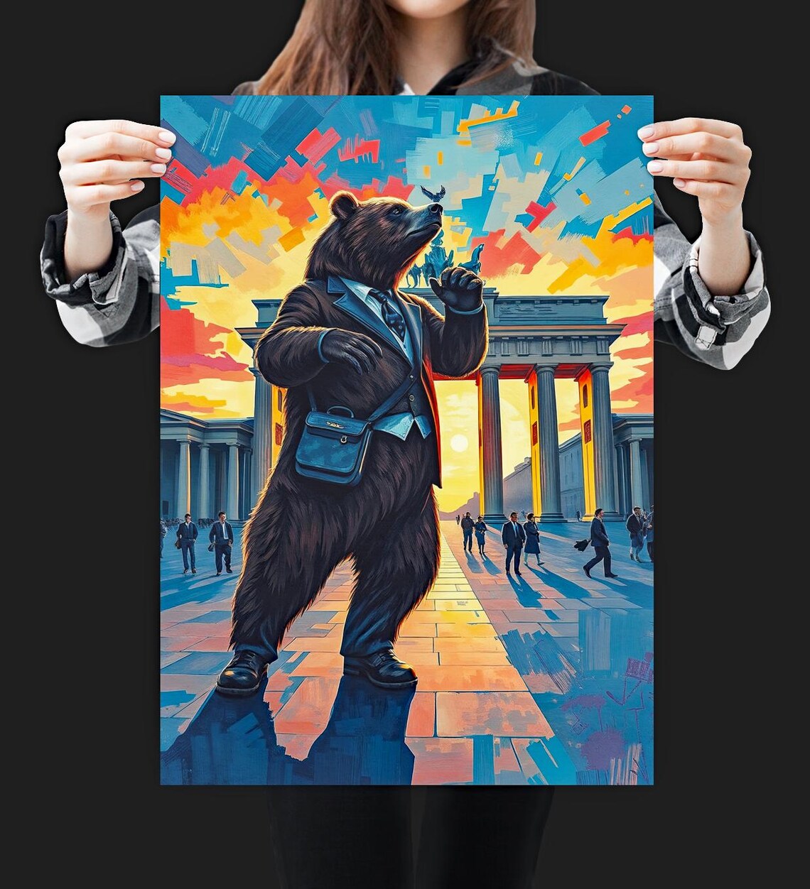 Berlin Brandenburg Gate Bear Poster, Mens Gift