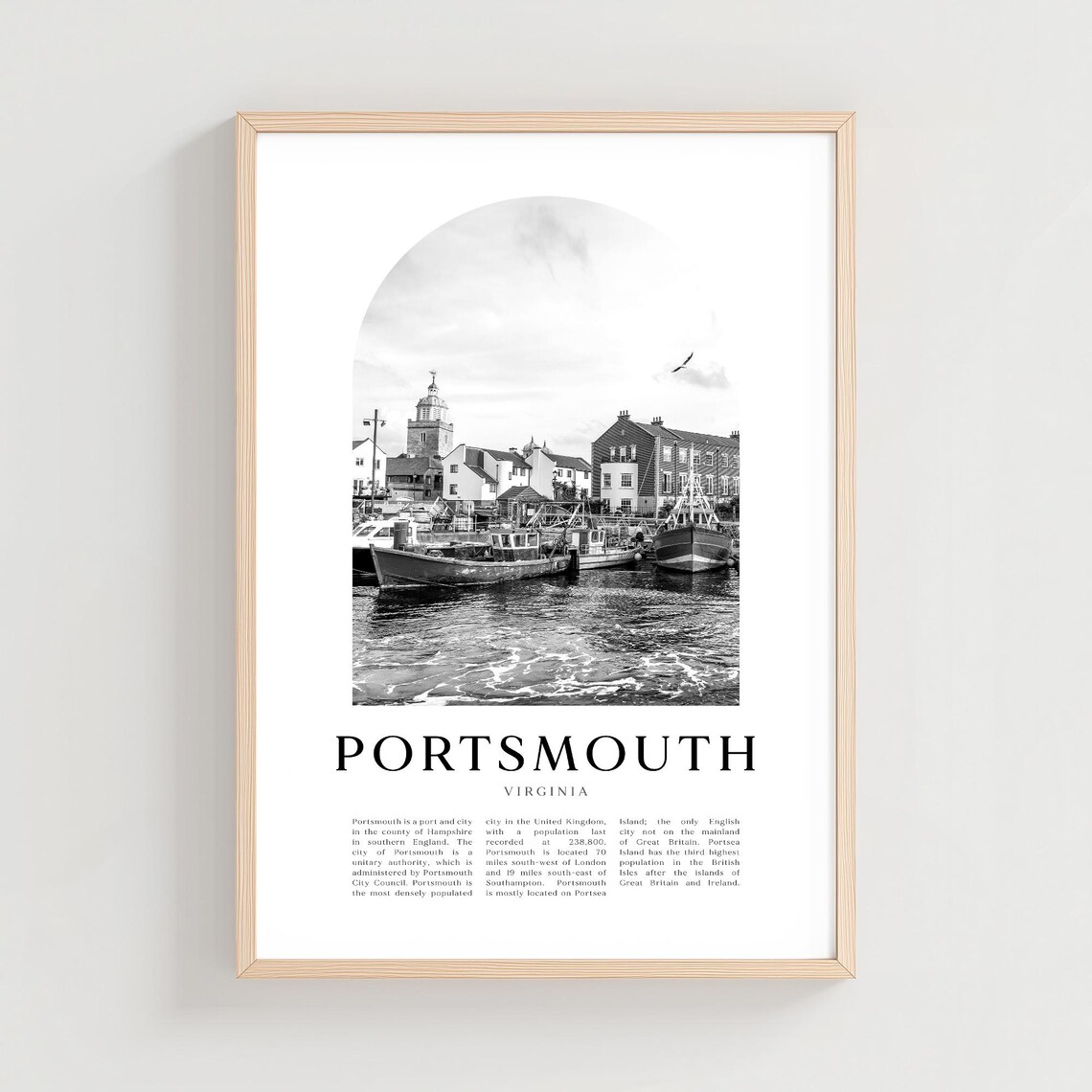 Portsmouth Virginia Harbor Boats Black and White Scene Poster