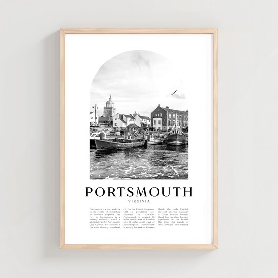 Portsmouth Virginia Harbor Boats Black and White Scene Poster