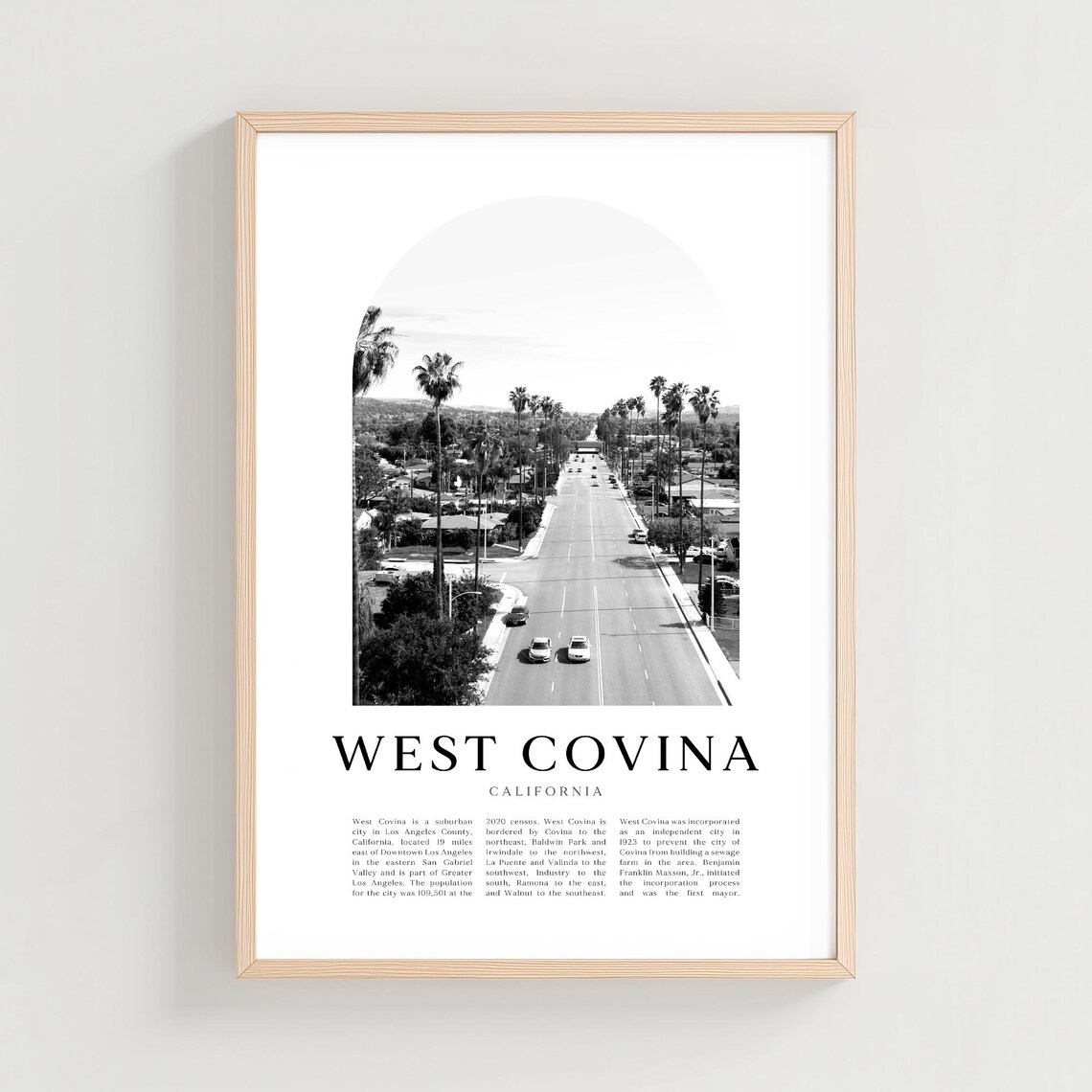 West Covina California Palm Avenue Black and White Photo Poster