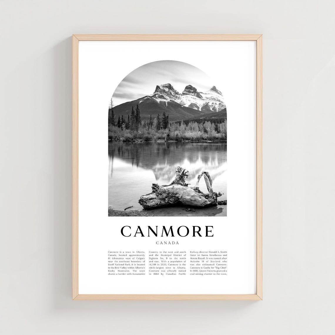 Canmore Canada Black and White Mountain Lake Photo Travel Poster