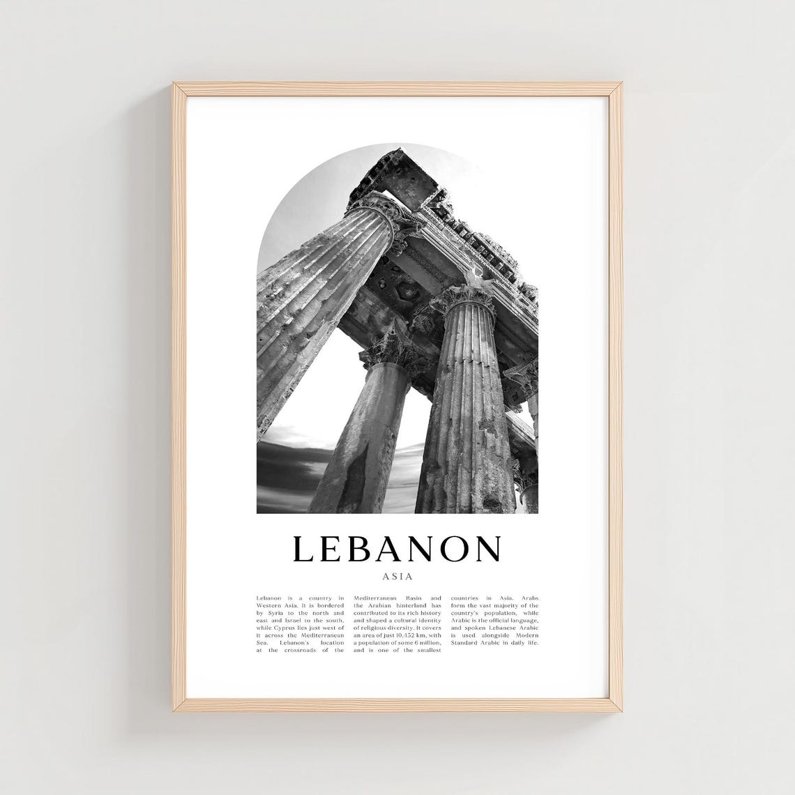 Lebanon Ancient Ruins Poster Black White Roman Columns Photo Artwork