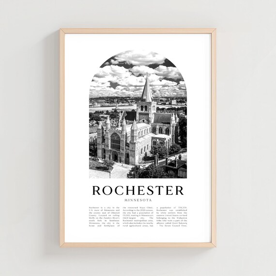 Rochester Minnesota Historic Cathedral Aerial Black and White Poster