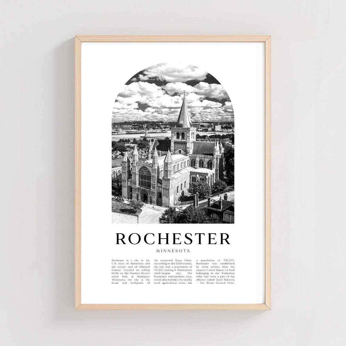 Rochester Minnesota Historic Cathedral Aerial Black and White Poster