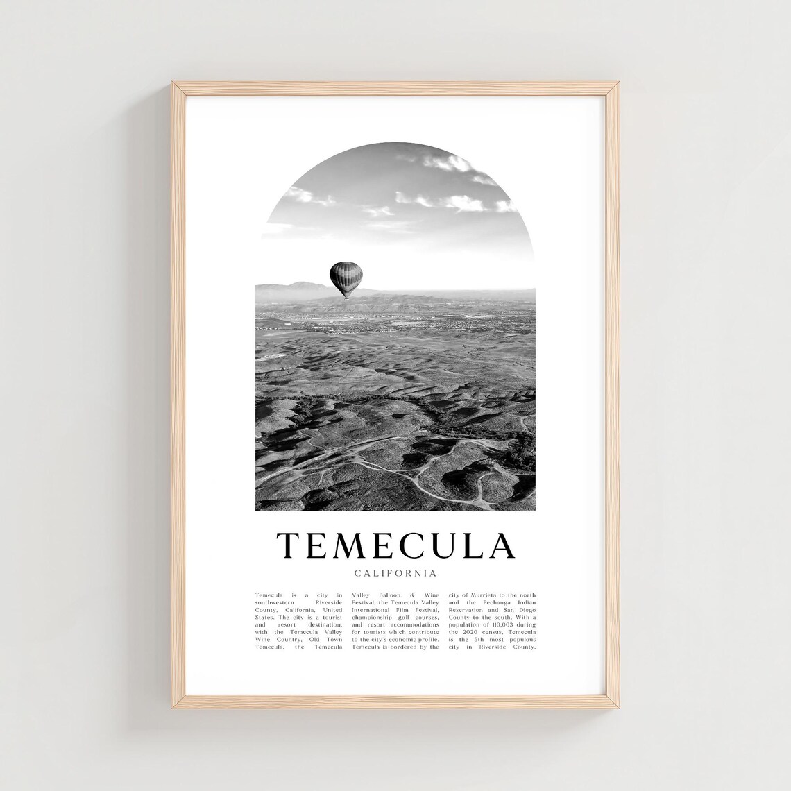 Temecula California Hot Air Balloon Arch Black and White Travel Poster