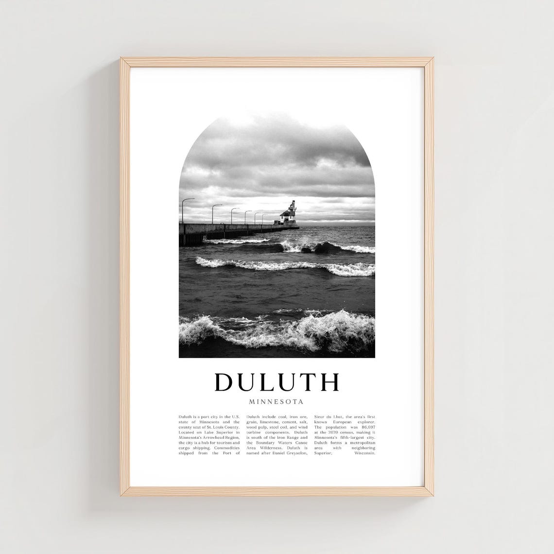 Duluth Minnesota Lighthouse Pier Black and White Photo Poster