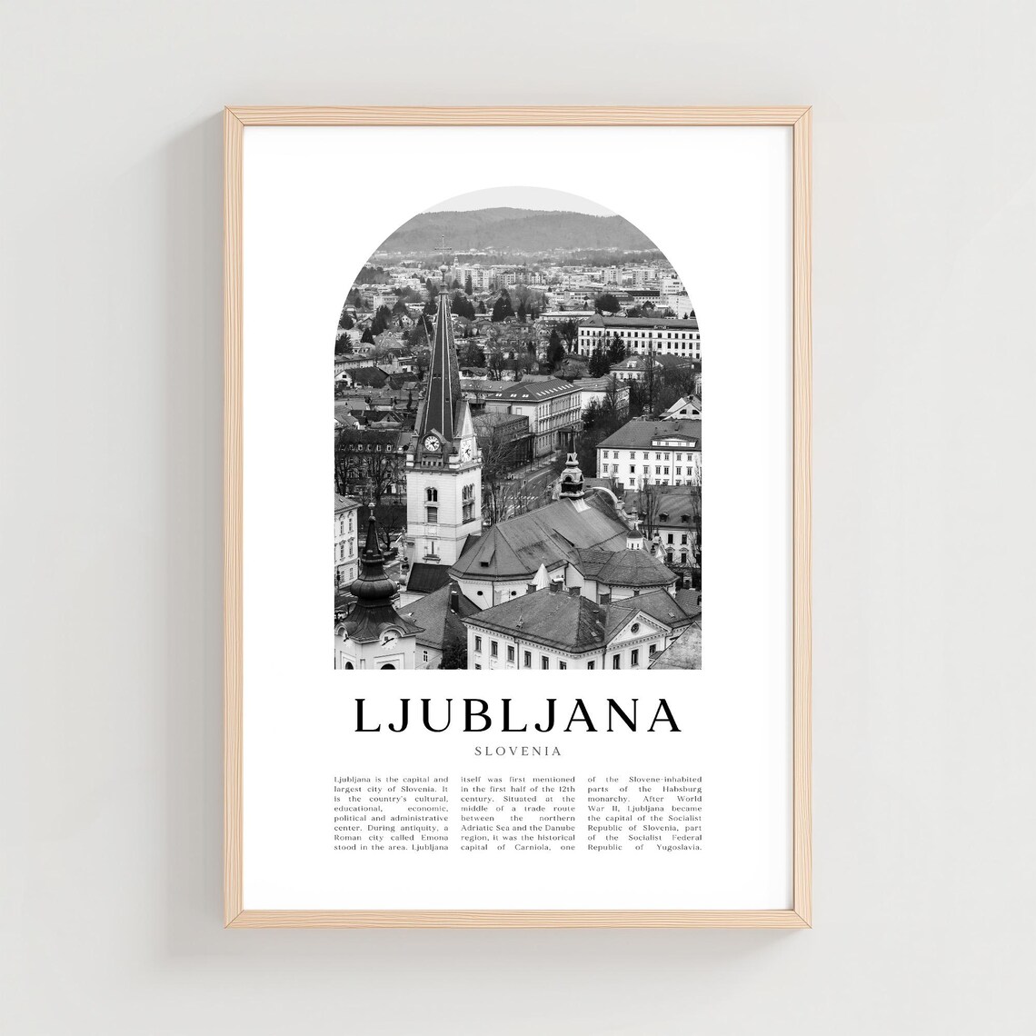 Ljubljana Slovenia Monochrome Arch City Photo Classic Travel Poster