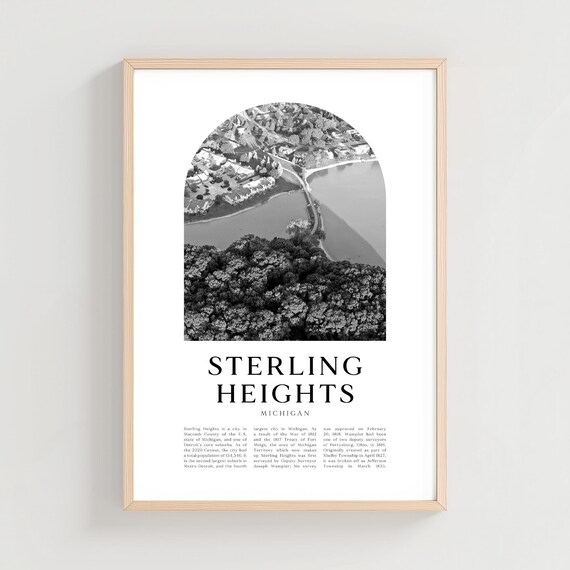 Sterling Heights Michigan Aerial Lakeside Black and White Poster