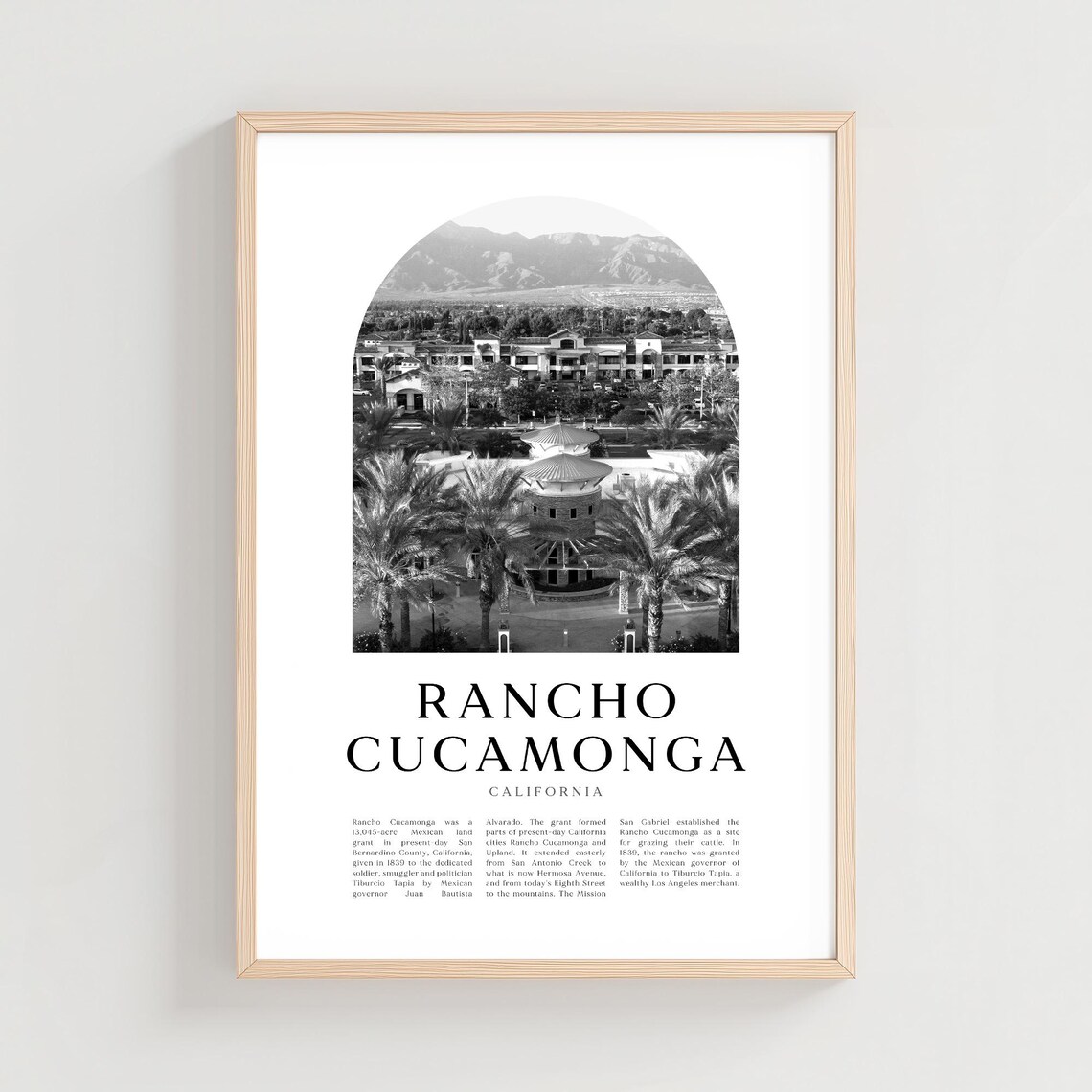 Rancho Cucamonga California Black and White City View Poster