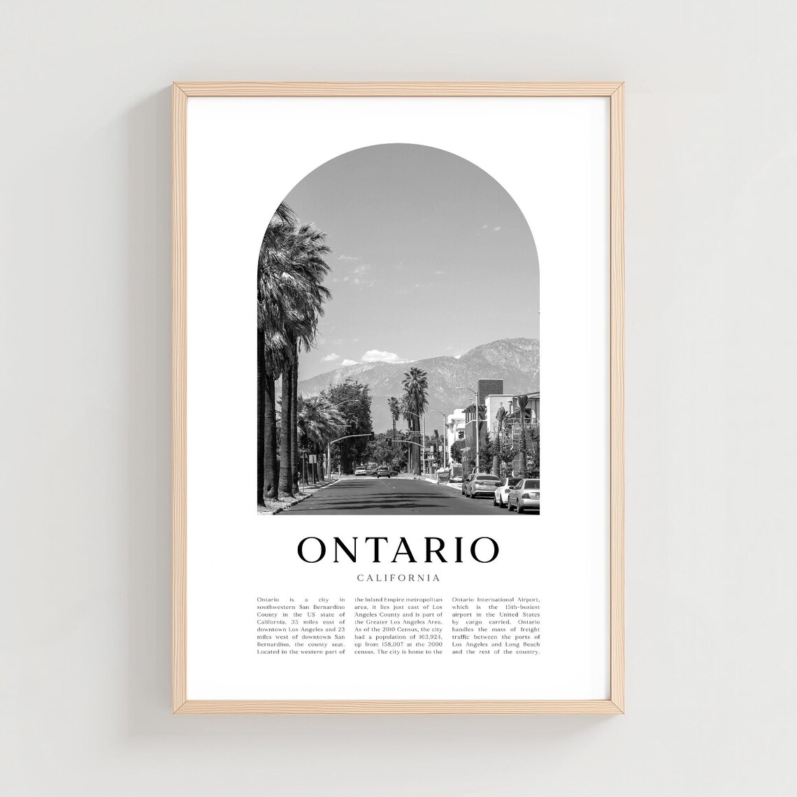 Ontario California Palm Tree Street Black and White Travel Poster