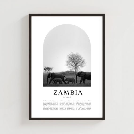 Zambia Travel Poster Print Wall Art Africa City Gift Decor Af128m