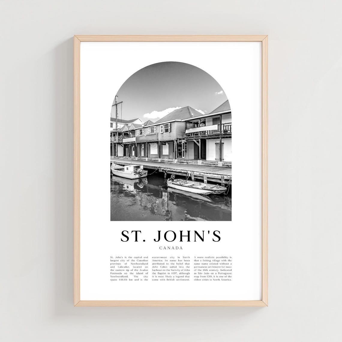St Johns Canada Harbor Boats Black And White Photography Poster