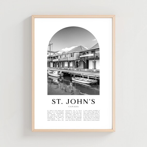 St Johns Canada Harbor Boats Black And White Photography Poster
